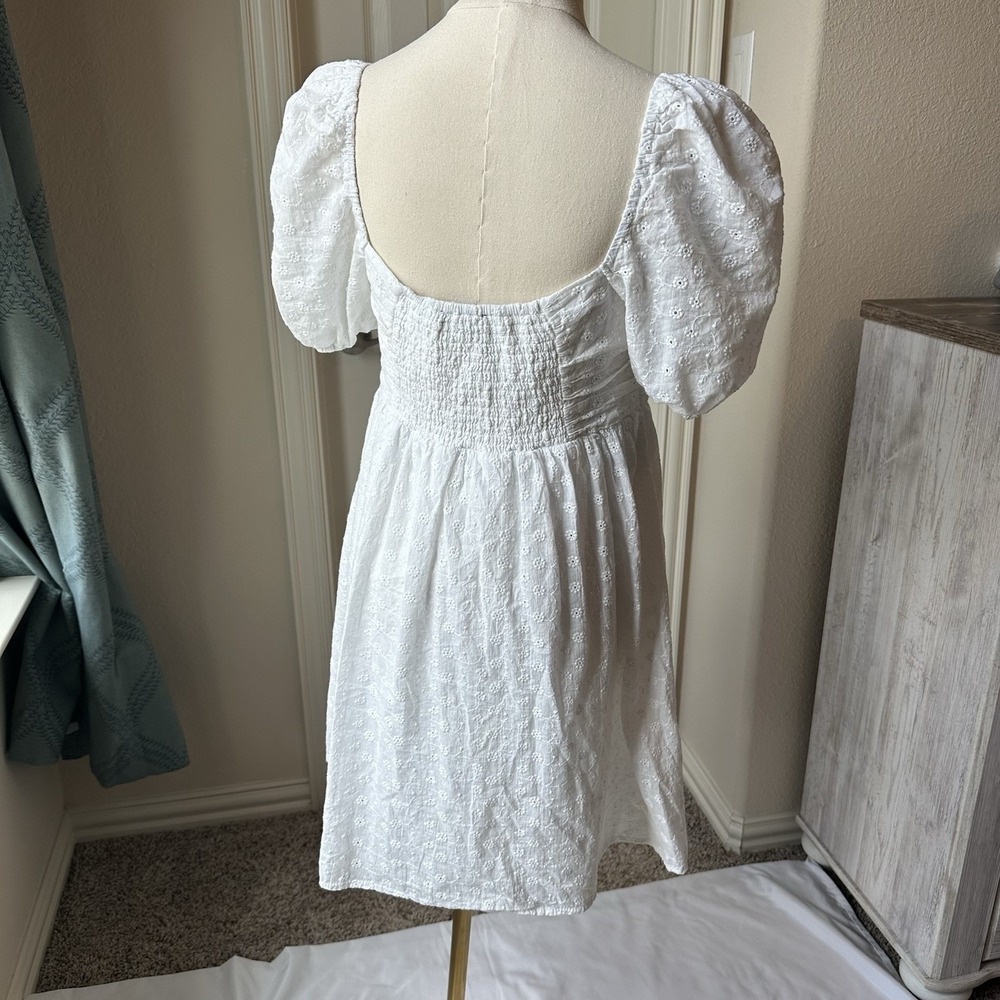Fore Womens White 100% Cotton Eyelet Embroidered Babydoll Dress Size Large - Picture 5 of 10